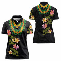Hawaiian Lei Plumeria and Tropical Leaves Women Polo Shirt Watercolor Style LT03 - Polynesian Pride