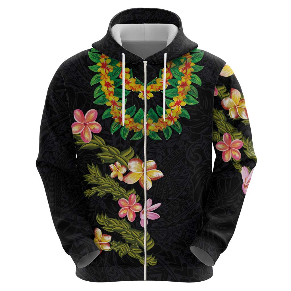 Hawaiian Lei Plumeria and Tropical Leaves Zip Hoodie Watercolor Style LT03 - Polynesian Pride