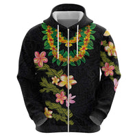 Hawaiian Lei Plumeria and Tropical Leaves Zip Hoodie Watercolor Style LT03 - Polynesian Pride