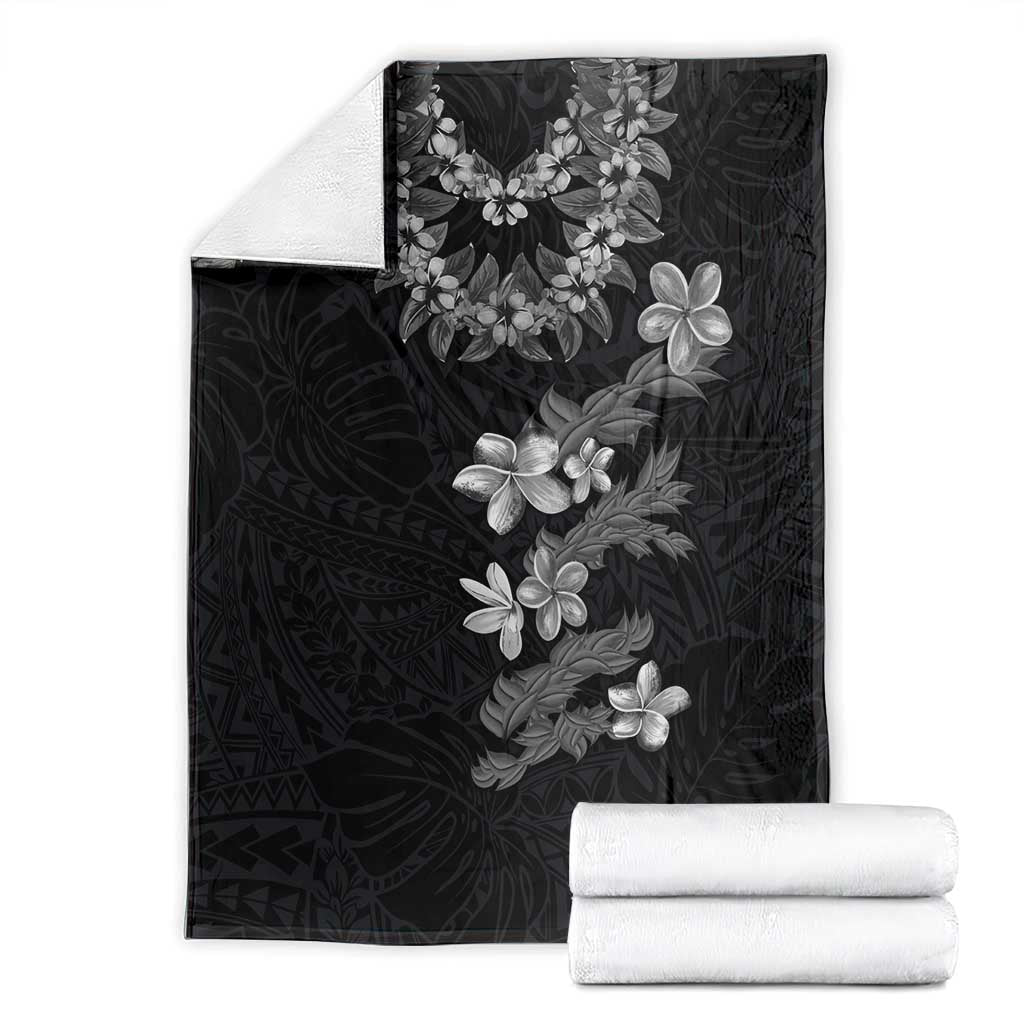 Hawaiian Lei Plumeria and Tropical Leaves Blanket Watercolor Style-Grayscale