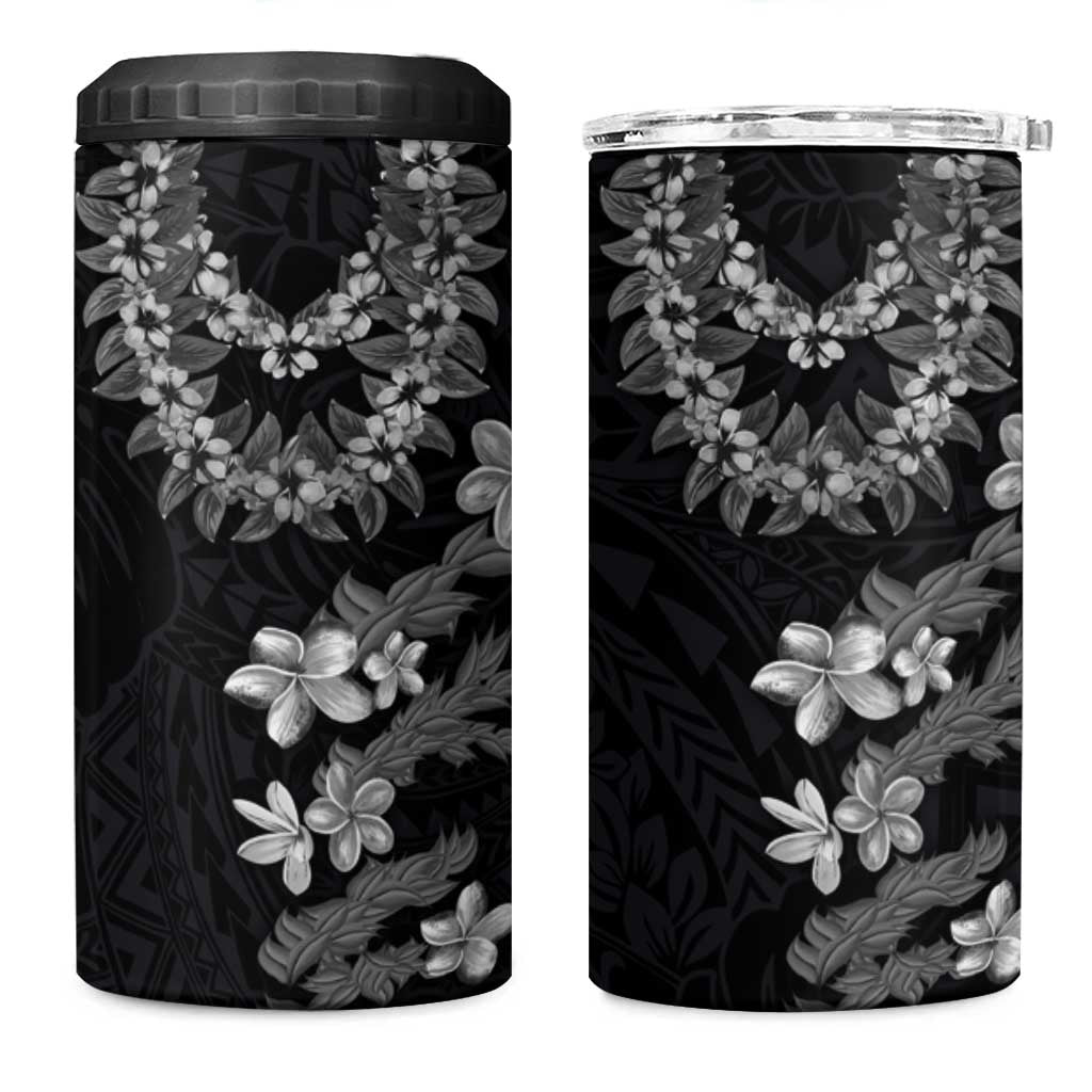 Hawaiian Lei Plumeria and Tropical Leaves 4 in 1 Can Cooler Tumbler Watercolor Style-Grayscale LT03 One Size: 16 oz Black - Polynesian Pride