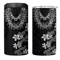 Hawaiian Lei Plumeria and Tropical Leaves 4 in 1 Can Cooler Tumbler Watercolor Style-Grayscale LT03 One Size: 16 oz Black - Polynesian Pride