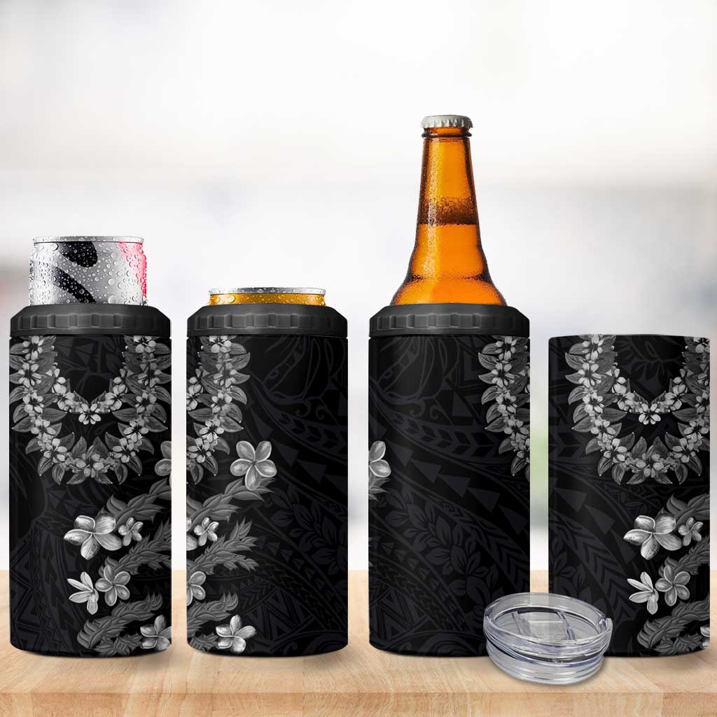 Hawaiian Lei Plumeria and Tropical Leaves 4 in 1 Can Cooler Tumbler Watercolor Style-Grayscale LT03 - Polynesian Pride