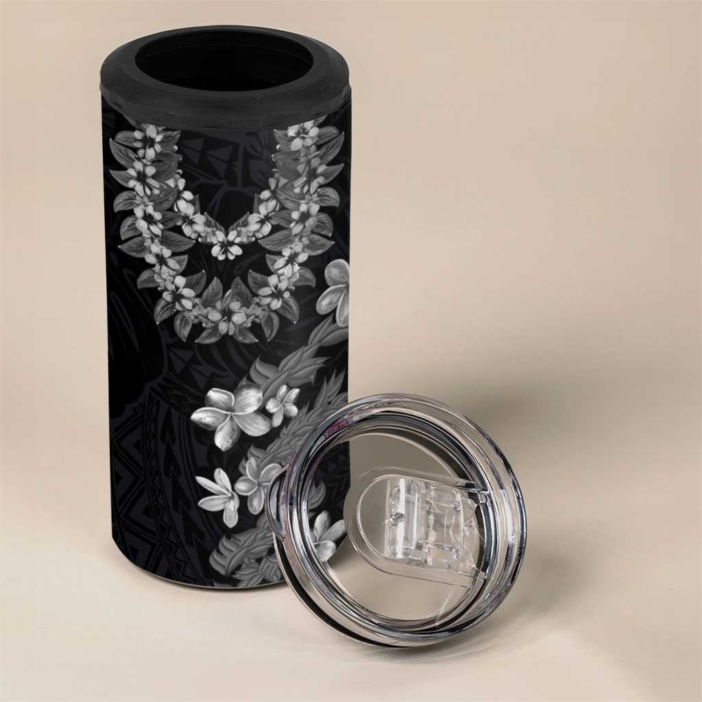 Hawaiian Lei Plumeria and Tropical Leaves 4 in 1 Can Cooler Tumbler Watercolor Style-Grayscale LT03 - Polynesian Pride