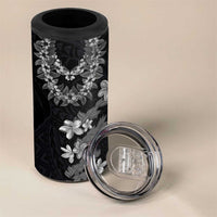 Hawaiian Lei Plumeria and Tropical Leaves 4 in 1 Can Cooler Tumbler Watercolor Style-Grayscale LT03 - Polynesian Pride