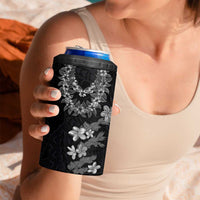 Hawaiian Lei Plumeria and Tropical Leaves 4 in 1 Can Cooler Tumbler Watercolor Style-Grayscale LT03 - Polynesian Pride