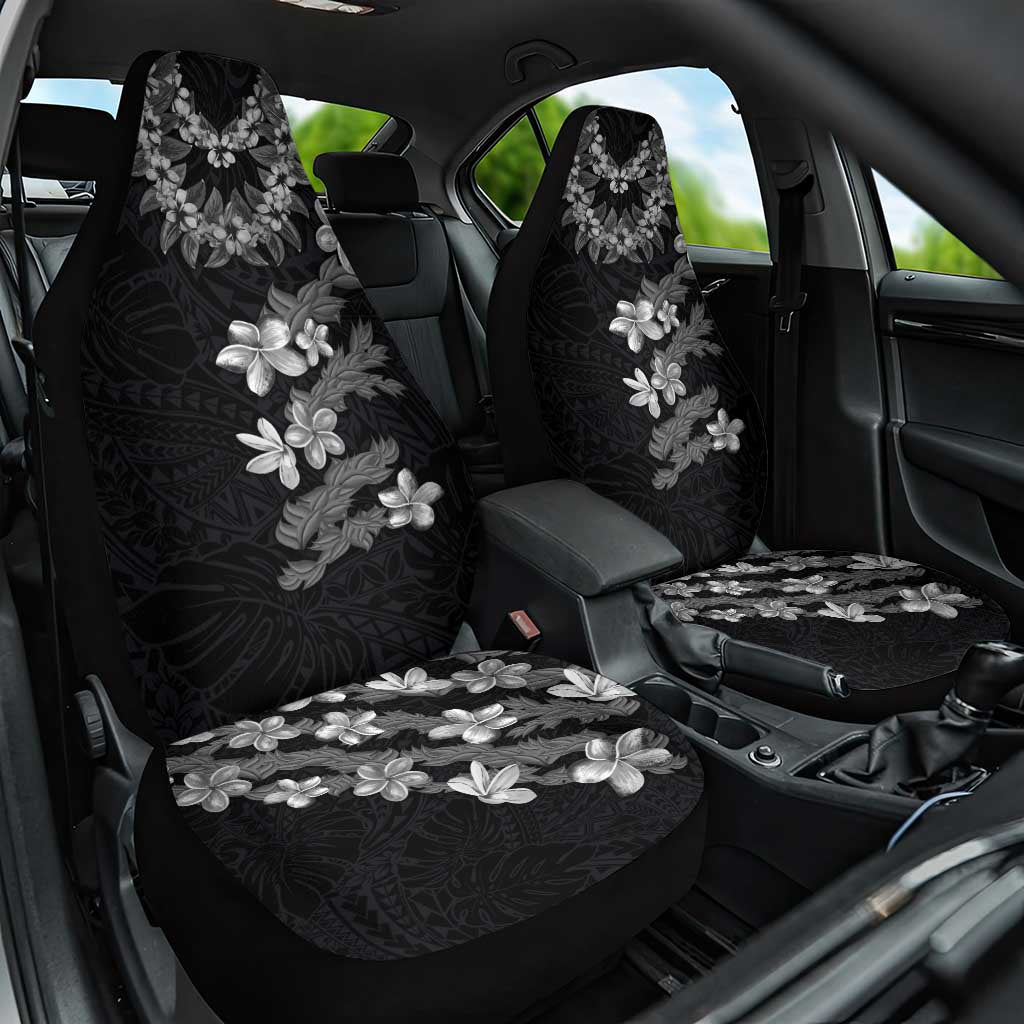 Hawaiian Lei Plumeria and Tropical Leaves Car Seat Cover Watercolor Style-Grayscale LT03 One Size Black - Polynesian Pride