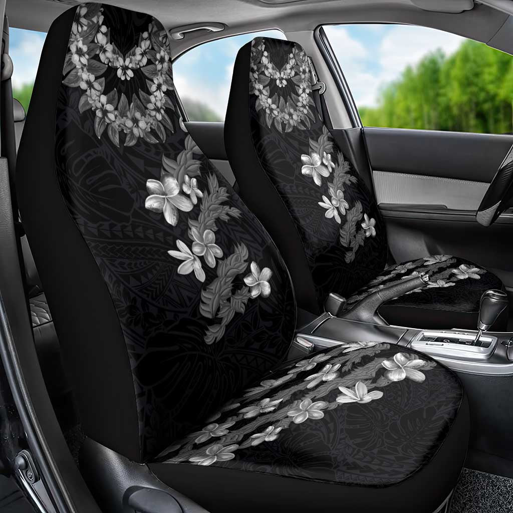 Hawaiian Lei Plumeria and Tropical Leaves Car Seat Cover Watercolor Style-Grayscale LT03 - Polynesian Pride
