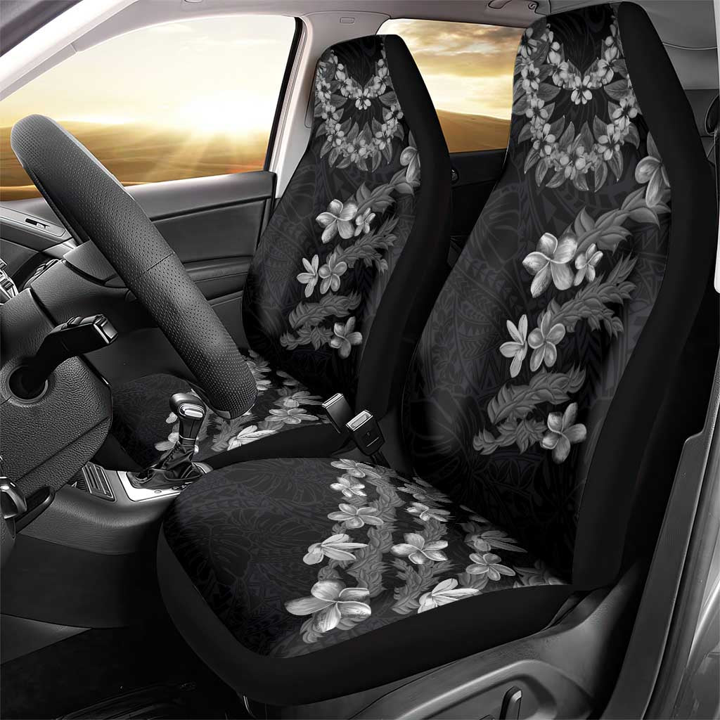 Hawaiian Lei Plumeria and Tropical Leaves Car Seat Cover Watercolor Style-Grayscale LT03 - Polynesian Pride