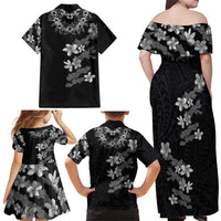 Hawaiian Lei Plumeria and Tropical Leaves Family Matching Off Shoulder Maxi Dress and Hawaiian Shirt Watercolor Style-Grayscale LT03 - Polynesian Pride