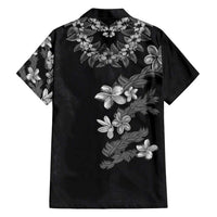 Hawaiian Lei Plumeria and Tropical Leaves Family Matching Off Shoulder Short Dress and Hawaiian Shirt Watercolor Style-Grayscale