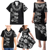 Hawaiian Lei Plumeria and Tropical Leaves Family Matching Puletasi and Hawaiian Shirt Watercolor Style-Grayscale LT03 - Polynesian Pride