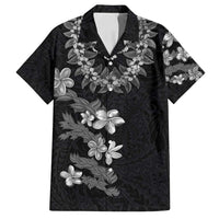 Hawaiian Lei Plumeria and Tropical Leaves Family Matching Puletasi and Hawaiian Shirt Watercolor Style-Grayscale LT03 Dad's Shirt - Short Sleeve Black - Polynesian Pride