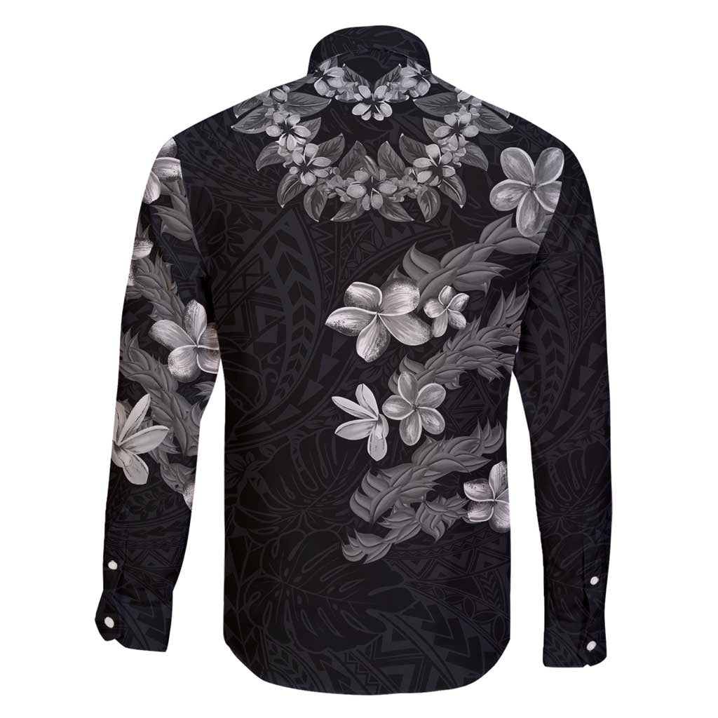 Hawaiian Lei Plumeria and Tropical Leaves Family Matching Puletasi and Hawaiian Shirt Watercolor Style-Grayscale LT03 - Polynesian Pride