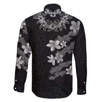 Hawaiian Lei Plumeria and Tropical Leaves Family Matching Short Sleeve Bodycon Dress and Hawaiian Shirt Watercolor Style-Grayscale