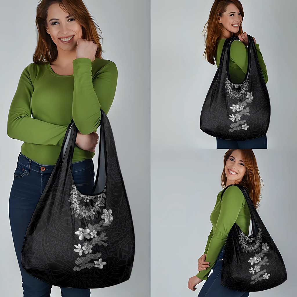 Hawaiian Lei Plumeria and Tropical Leaves Grocery Bag Watercolor Style-Grayscale