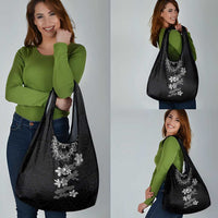 Hawaiian Lei Plumeria and Tropical Leaves Grocery Bag Watercolor Style-Grayscale