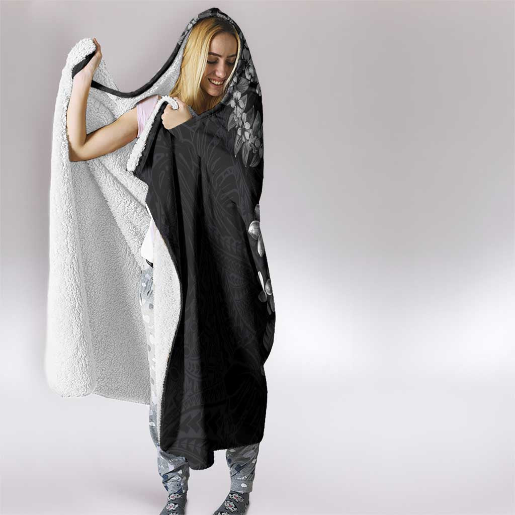 Hawaiian Lei Plumeria and Tropical Leaves Hooded Blanket Watercolor Style-Grayscale
