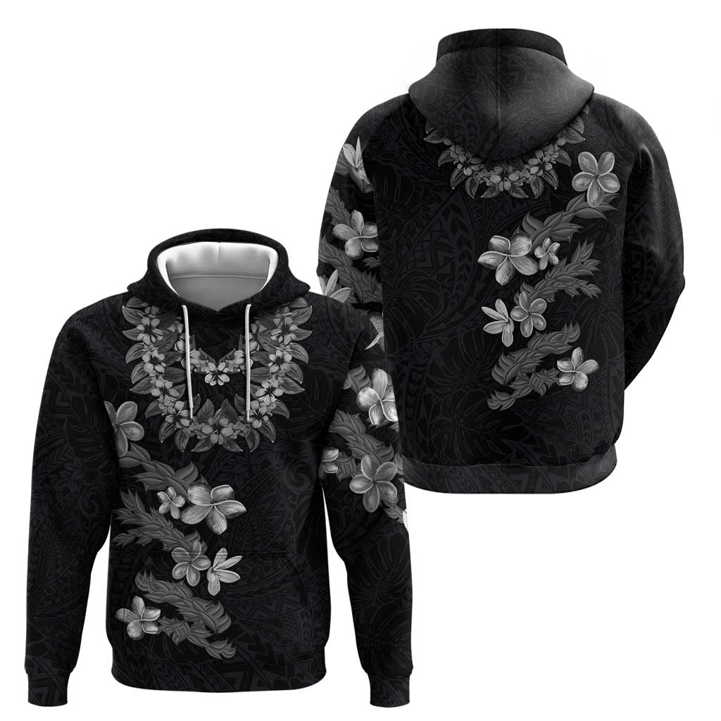 Hawaiian Lei Plumeria and Tropical Leaves Hoodie Watercolor Style-Grayscale LT03 - Polynesian Pride