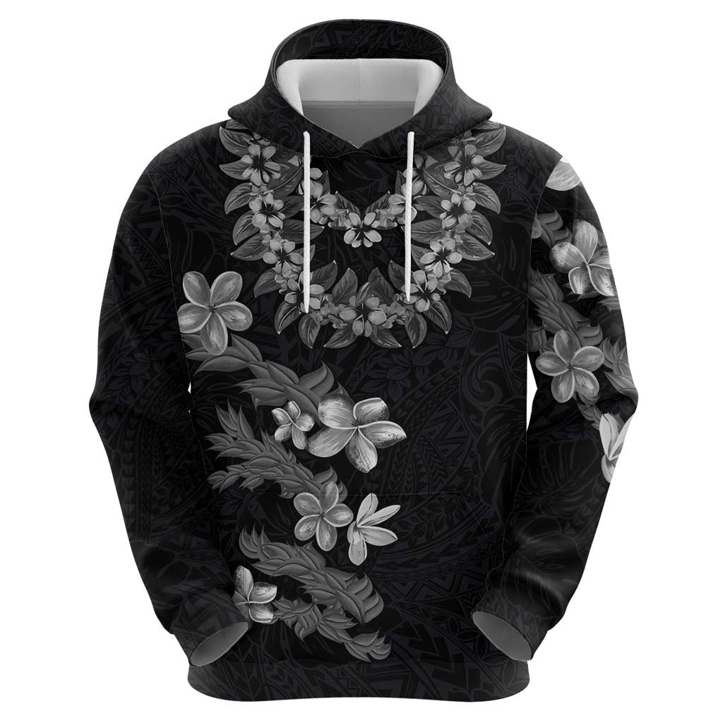 Hawaiian Lei Plumeria and Tropical Leaves Hoodie Watercolor Style-Grayscale LT03 - Polynesian Pride