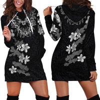 Hawaiian Lei Plumeria and Tropical Leaves Hoodie Dress Watercolor Style-Grayscale LT03 - Polynesian Pride