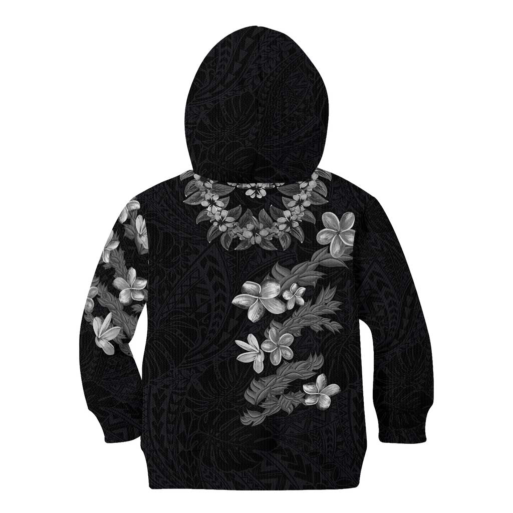 Hawaiian Lei Plumeria and Tropical Leaves Kid Hoodie Watercolor Style-Grayscale LT03 - Polynesian Pride