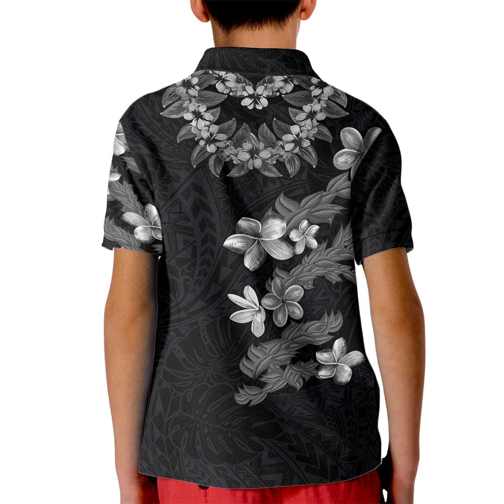 Hawaiian Lei Plumeria and Tropical Leaves Kid Polo Shirt Watercolor Style-Grayscale LT03 - Polynesian Pride