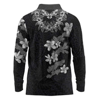 Hawaiian Lei Plumeria and Tropical Leaves Long Sleeve Polo Shirt Watercolor Style-Grayscale LT03 - Polynesian Pride
