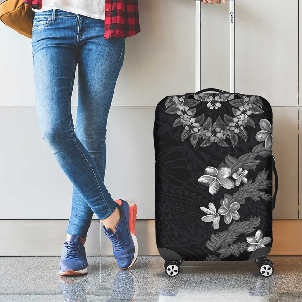 Hawaiian Lei Plumeria and Tropical Leaves Luggage Cover Watercolor Style-Grayscale LT03 - Polynesian Pride