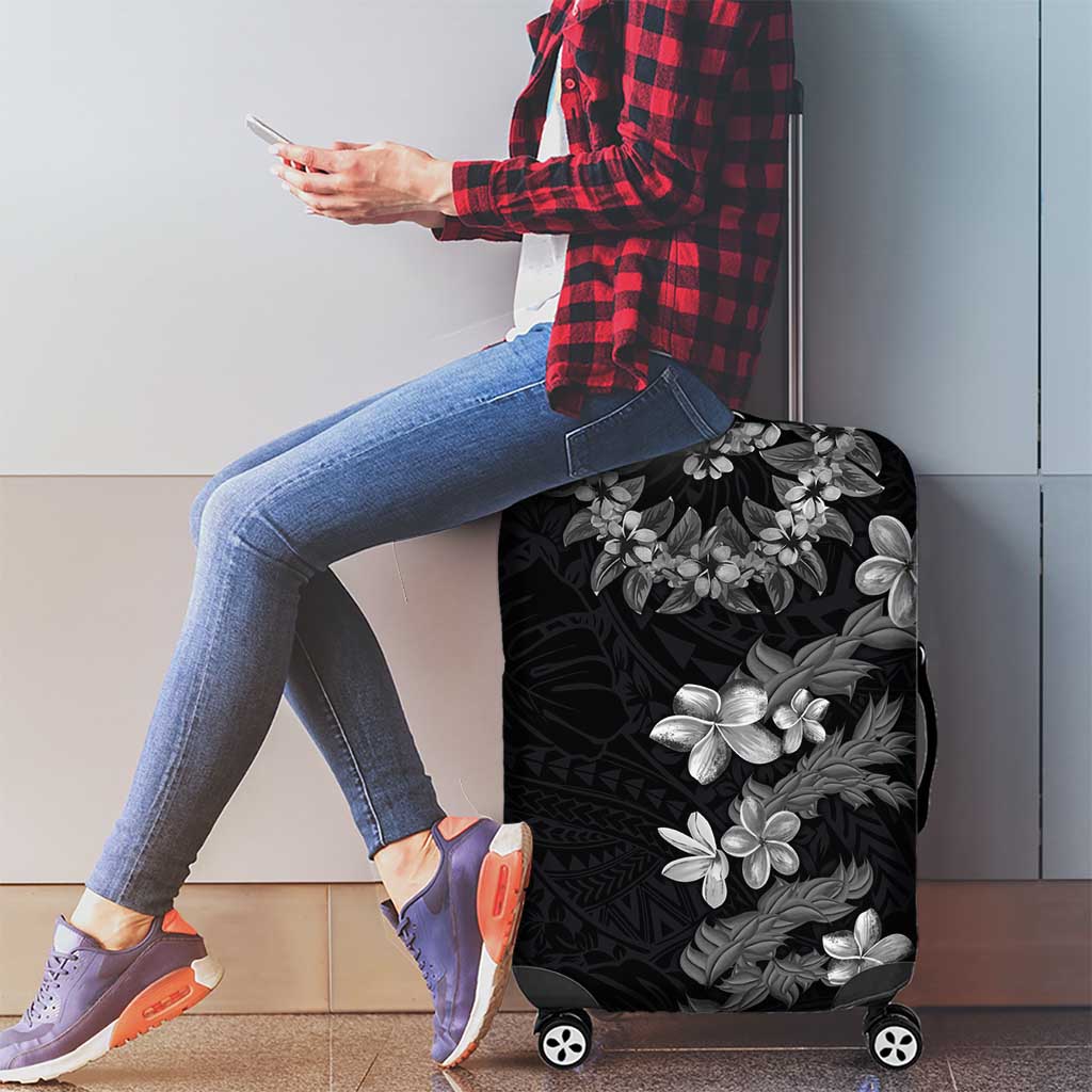 Hawaiian Lei Plumeria and Tropical Leaves Luggage Cover Watercolor Style-Grayscale LT03 - Polynesian Pride