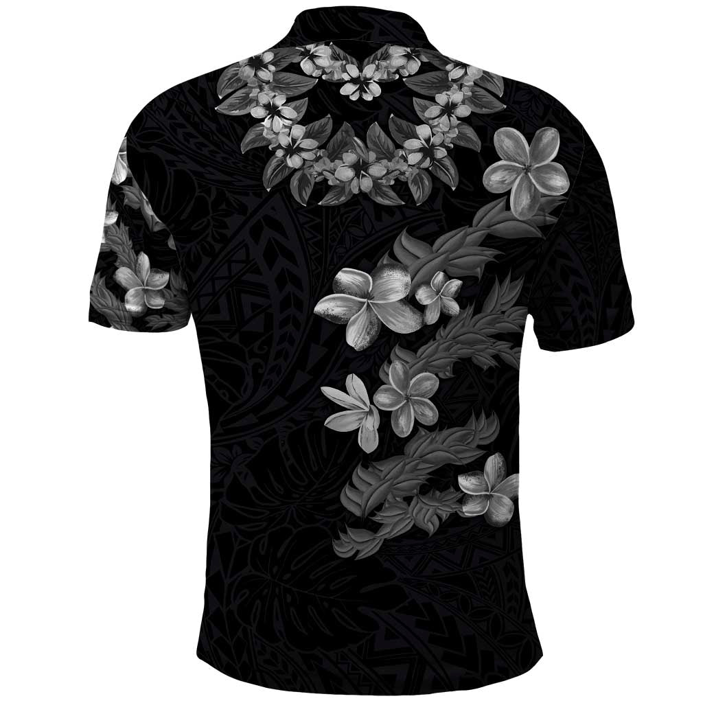 Hawaiian Lei Plumeria and Tropical Leaves Polo Shirt Watercolor Style-Grayscale LT03 - Polynesian Pride