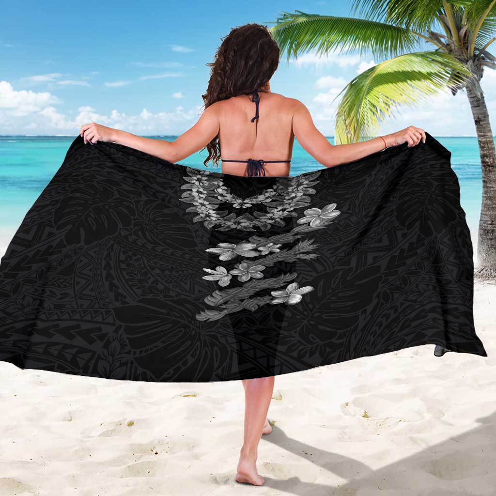 Hawaiian Lei Plumeria and Tropical Leaves Sarong Watercolor Style-Grayscale