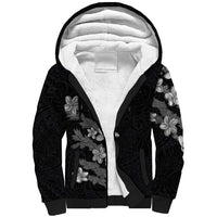 Hawaiian Lei Plumeria and Tropical Leaves Sherpa Hoodie Watercolor Style-Grayscale LT03 Unisex Black - Polynesian Pride