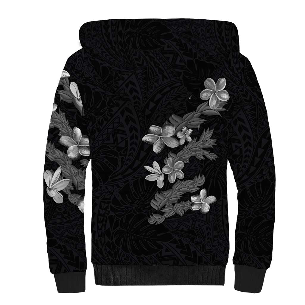 Hawaiian Lei Plumeria and Tropical Leaves Sherpa Hoodie Watercolor Style-Grayscale LT03 - Polynesian Pride
