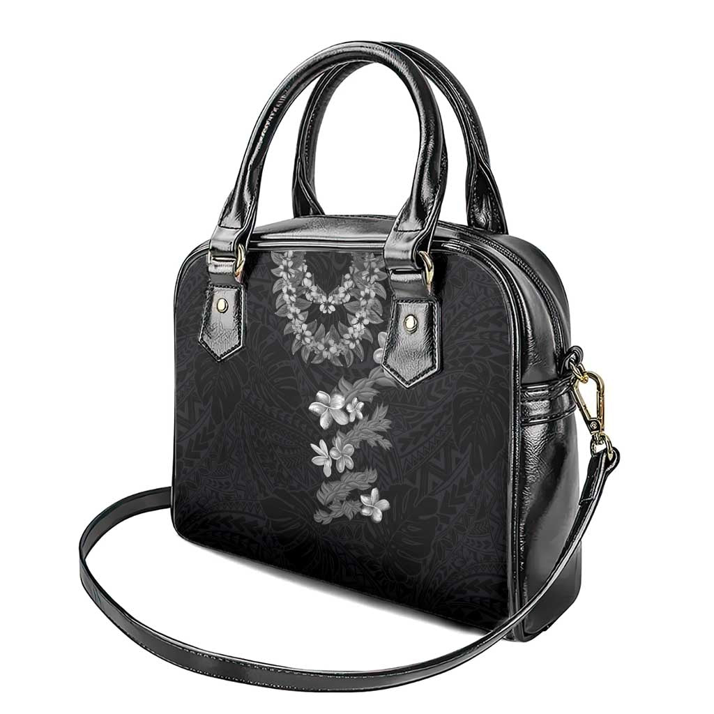 Hawaiian Lei Plumeria and Tropical Leaves Shoulder Handbag Watercolor Style-Grayscale