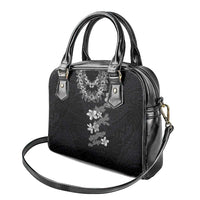 Hawaiian Lei Plumeria and Tropical Leaves Shoulder Handbag Watercolor Style-Grayscale