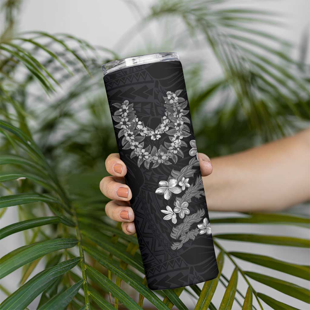 Hawaiian Lei Plumeria and Tropical Leaves Skinny Tumbler Watercolor Style-Grayscale LT03 - Polynesian Pride