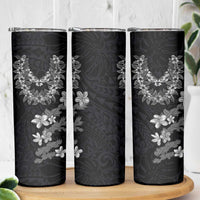 Hawaiian Lei Plumeria and Tropical Leaves Skinny Tumbler Watercolor Style-Grayscale LT03 - Polynesian Pride