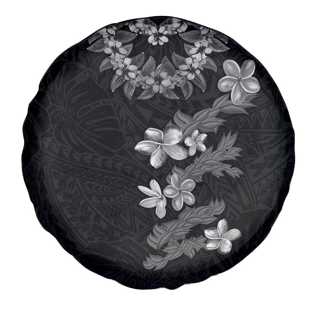 Hawaiian Lei Plumeria and Tropical Leaves Spare Tire Cover Watercolor Style-Grayscale LT03 - Polynesian Pride
