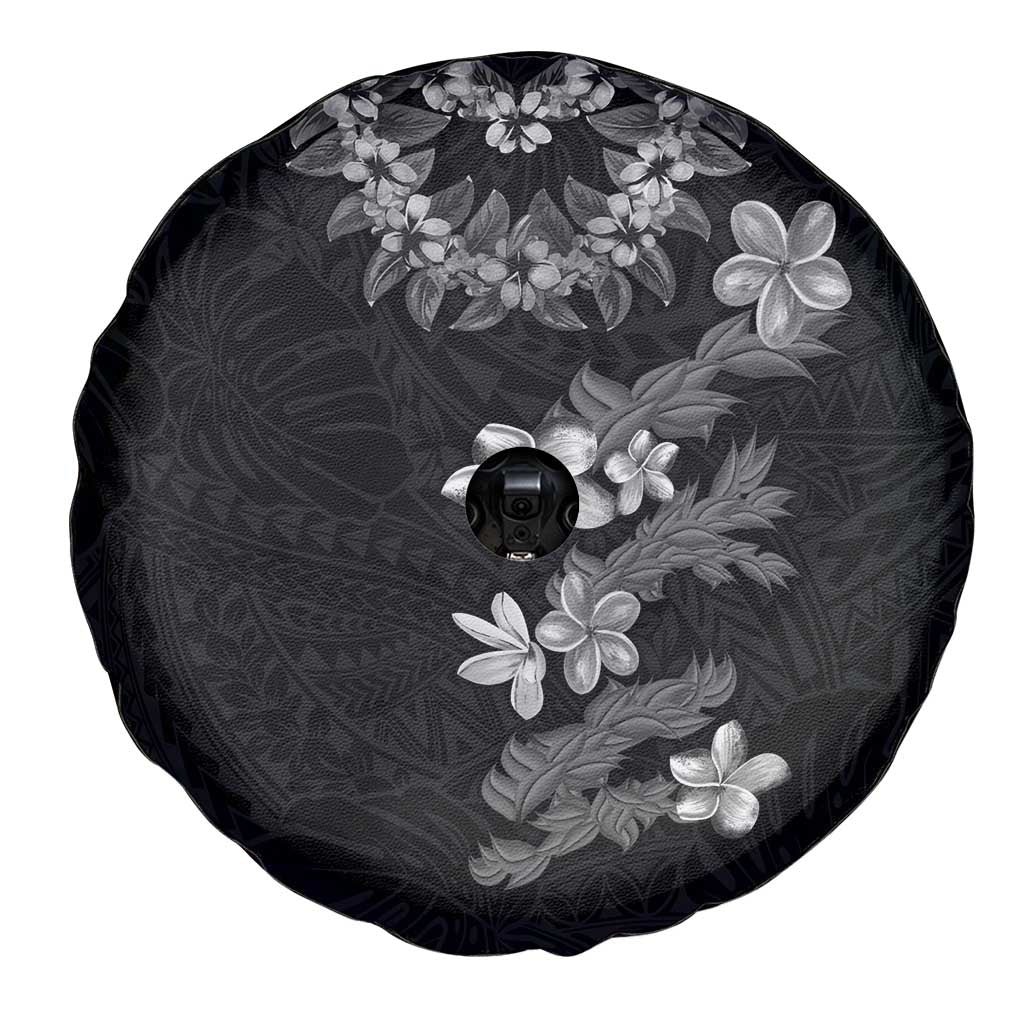 Hawaiian Lei Plumeria and Tropical Leaves Spare Tire Cover Watercolor Style-Grayscale LT03 - Polynesian Pride