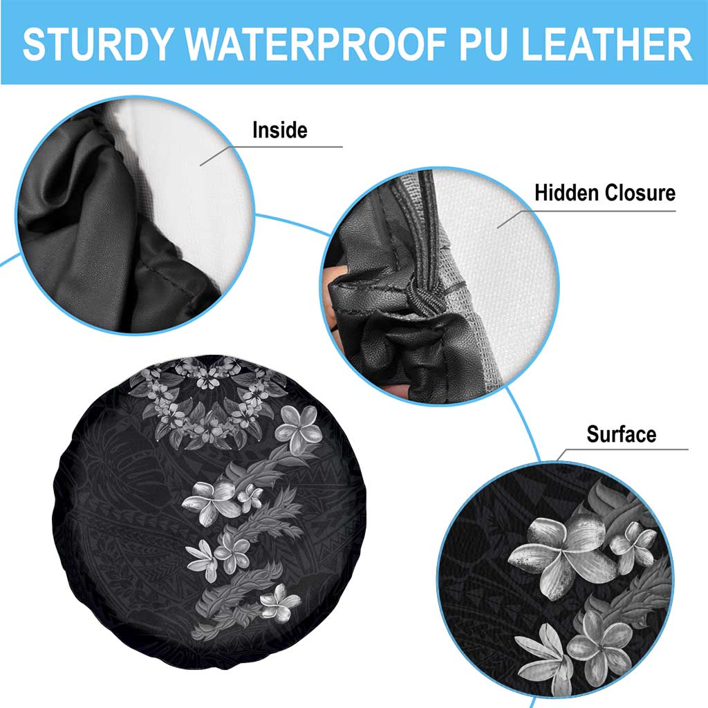 Hawaiian Lei Plumeria and Tropical Leaves Spare Tire Cover Watercolor Style-Grayscale LT03 - Polynesian Pride