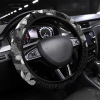 Hawaiian Lei Plumeria and Tropical Leaves Steering Wheel Cover Watercolor Style-Grayscale LT03 Universal Fit Black - Polynesian Pride