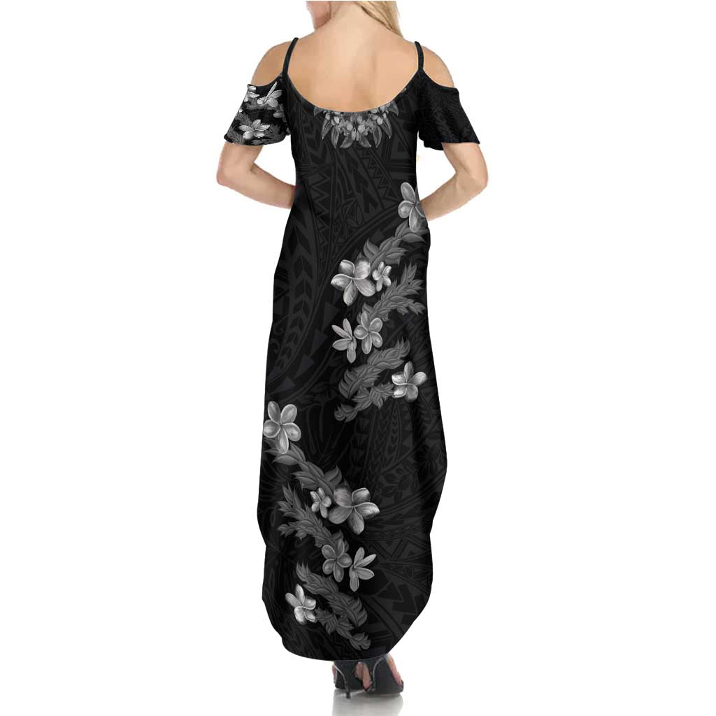 Hawaiian Lei Plumeria and Tropical Leaves Summer Maxi Dress Watercolor Style-Grayscale LT03 - Polynesian Pride