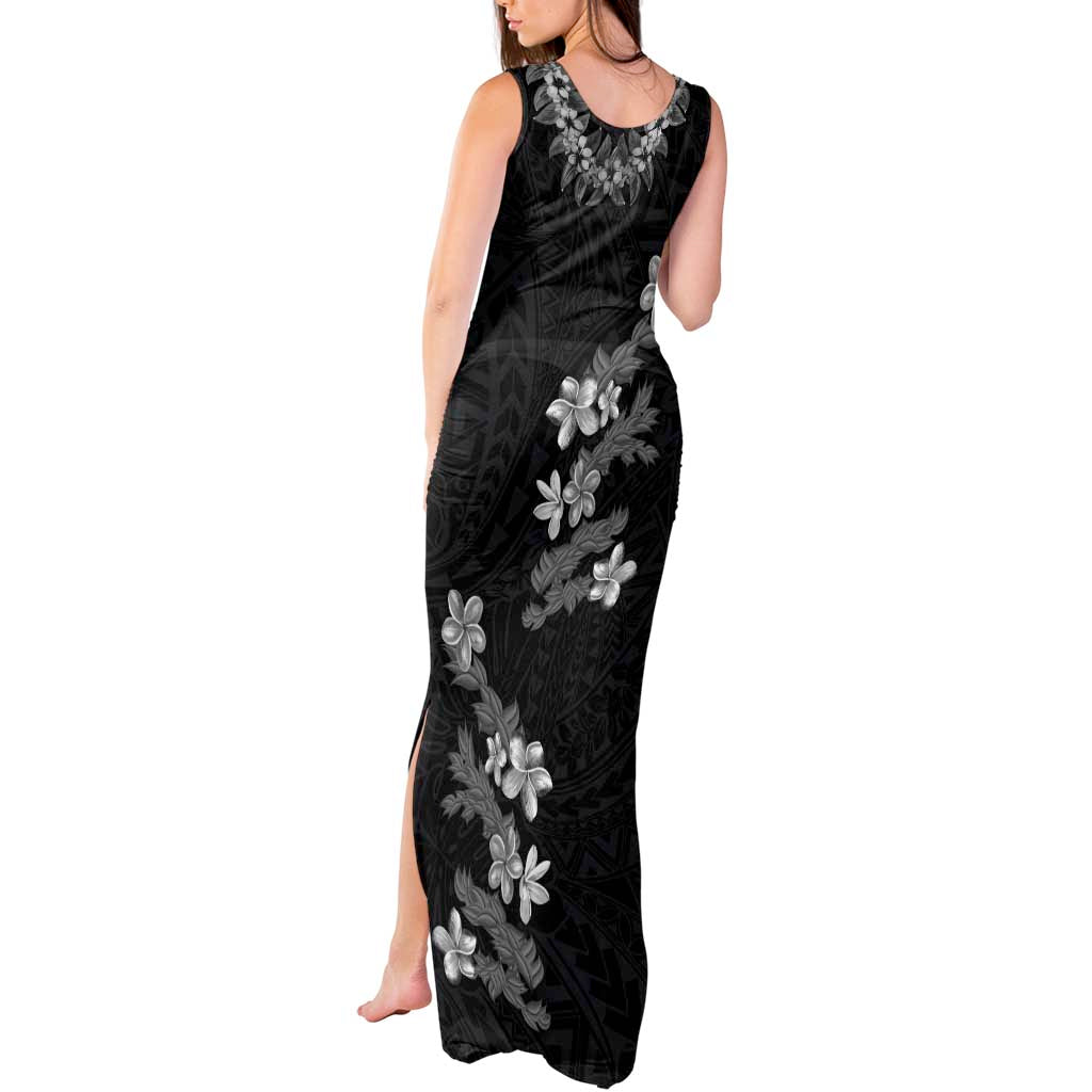 Hawaiian Lei Plumeria and Tropical Leaves Tank Maxi Dress Watercolor Style-Grayscale LT03 - Polynesian Pride