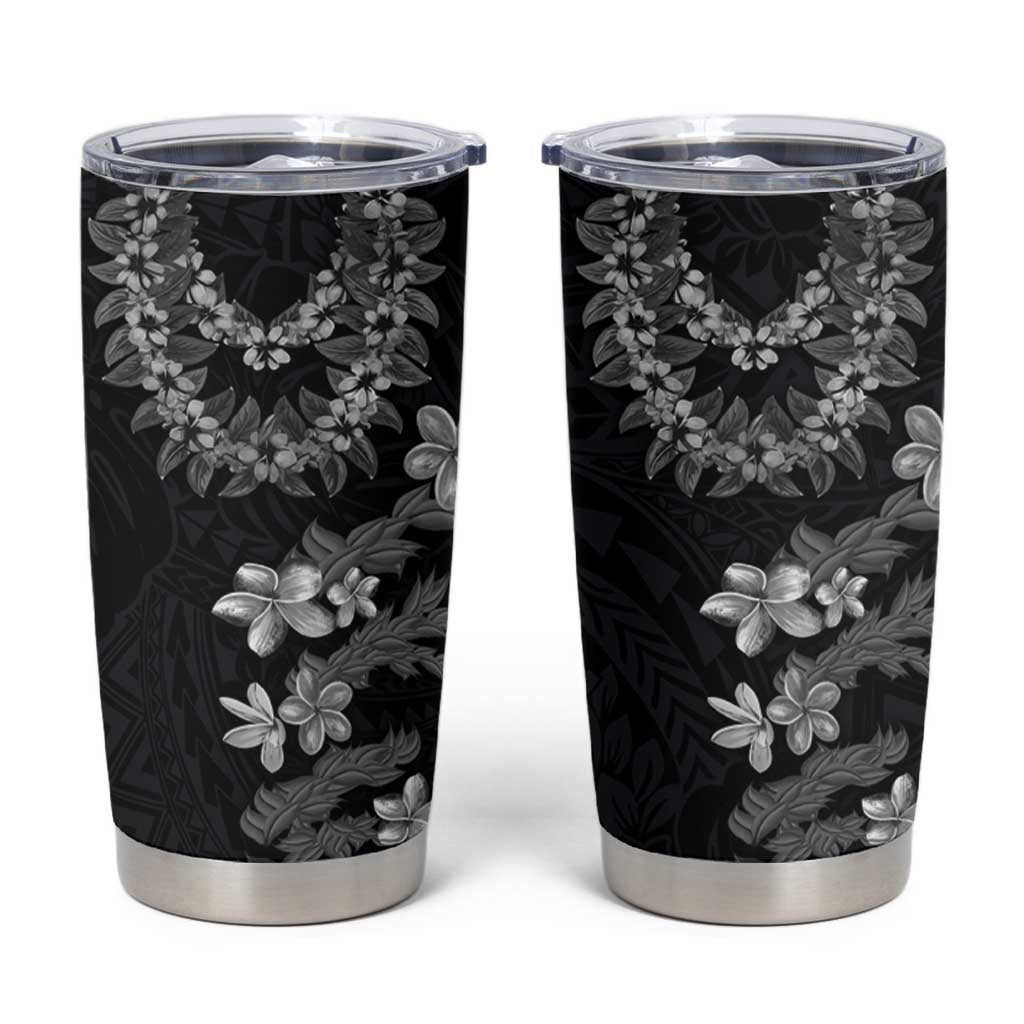 Hawaiian Lei Plumeria and Tropical Leaves Tumbler Cup Watercolor Style-Grayscale LT03 Black - Polynesian Pride