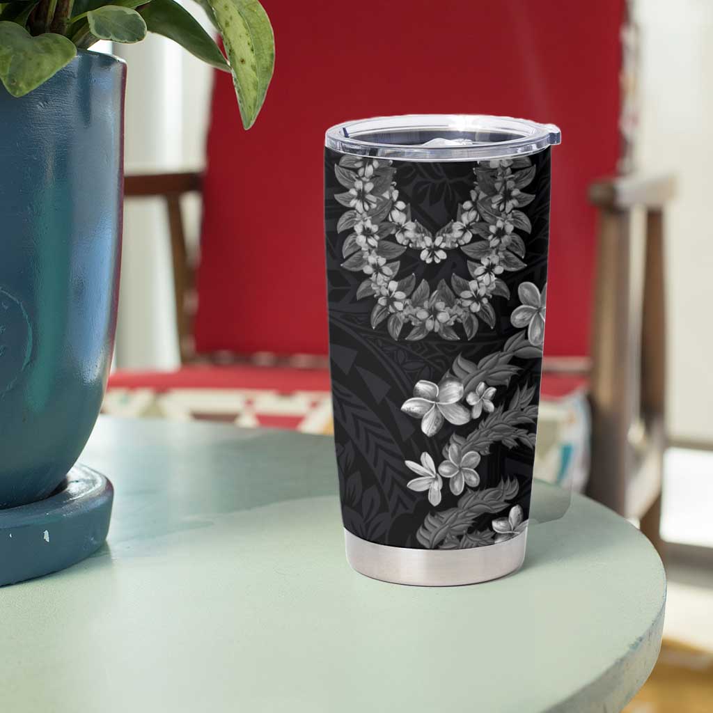 Hawaiian Lei Plumeria and Tropical Leaves Tumbler Cup Watercolor Style-Grayscale LT03 - Polynesian Pride