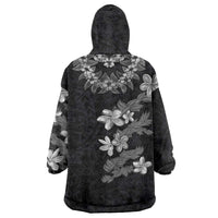 Hawaiian Lei Plumeria and Tropical Leaves Wearable Blanket Hoodie Watercolor Style-Grayscale LT03 - Polynesian Pride