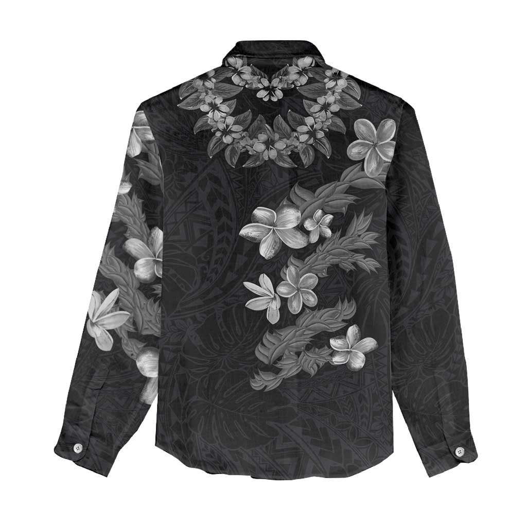 Hawaiian Lei Plumeria and Tropical Leaves Women Casual Shirt Watercolor Style-Grayscale LT03 - Polynesian Pride