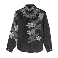 Hawaiian Lei Plumeria and Tropical Leaves Women Casual Shirt Watercolor Style-Grayscale LT03 - Polynesian Pride