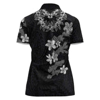 Hawaiian Lei Plumeria and Tropical Leaves Women Polo Shirt Watercolor Style-Grayscale LT03 - Polynesian Pride